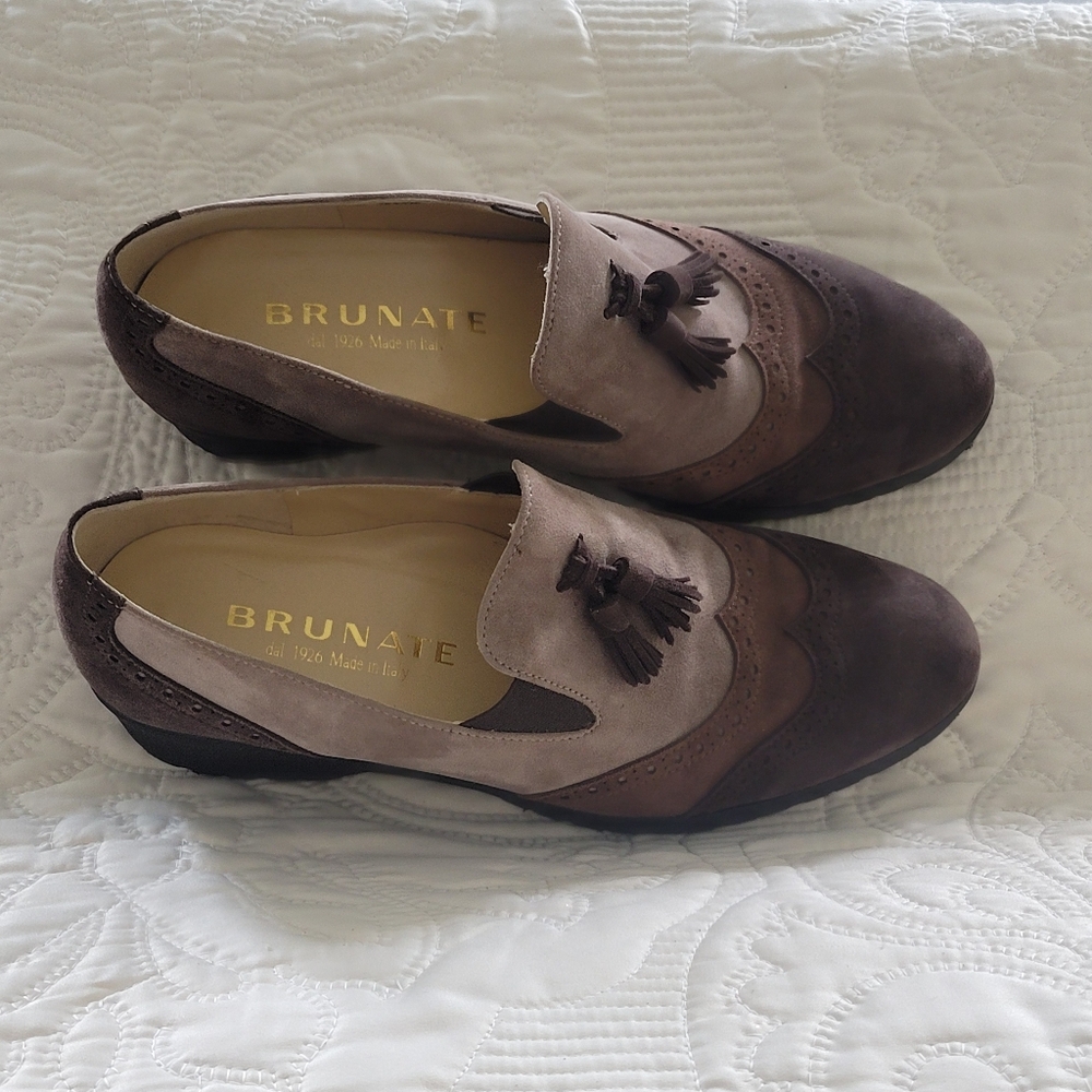 Made In Italy By BRUNATE Two-Tone Brown Tassel Loafers Size 9 - Picture 4 of 15